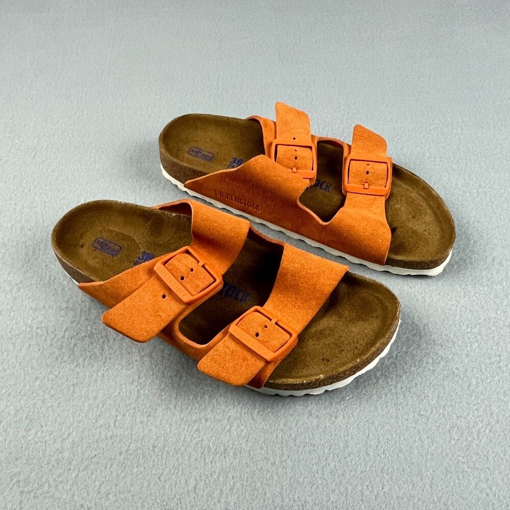Birkenstock Orange Suede Two-Strap Arizona Sandals - Picture 3 of 7